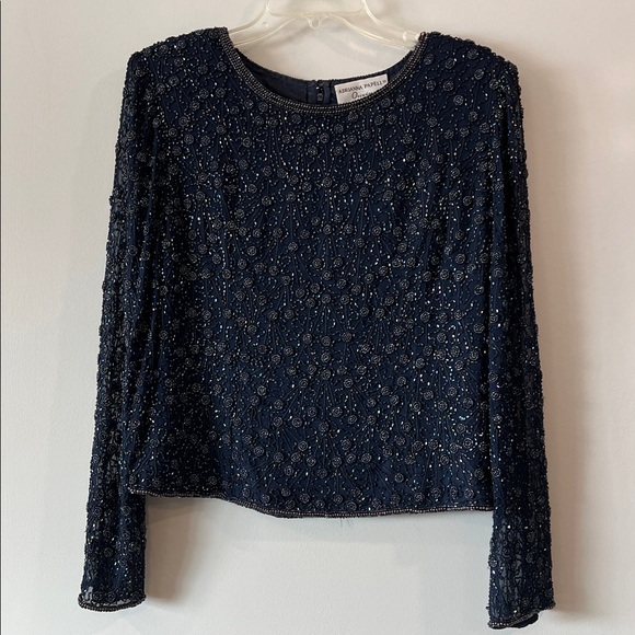 Adrianna Papell Tops - Adrianna‎ Papell - Navy Beaded Silk Formal Shell - 8